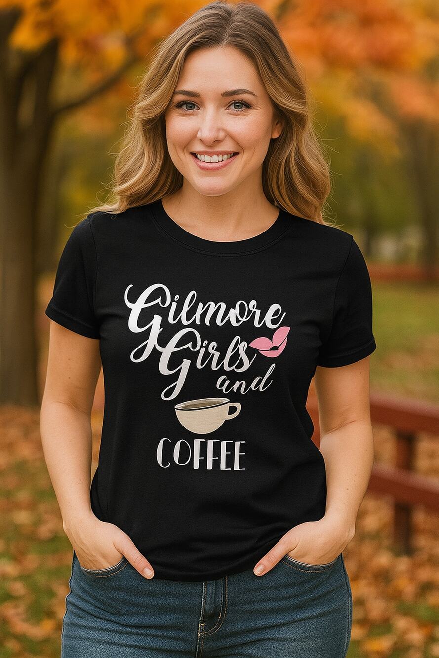 Gilmore Girls and Coffee Black T-Shirt Women's Short Sleeve Crew Neck Top Tee, S